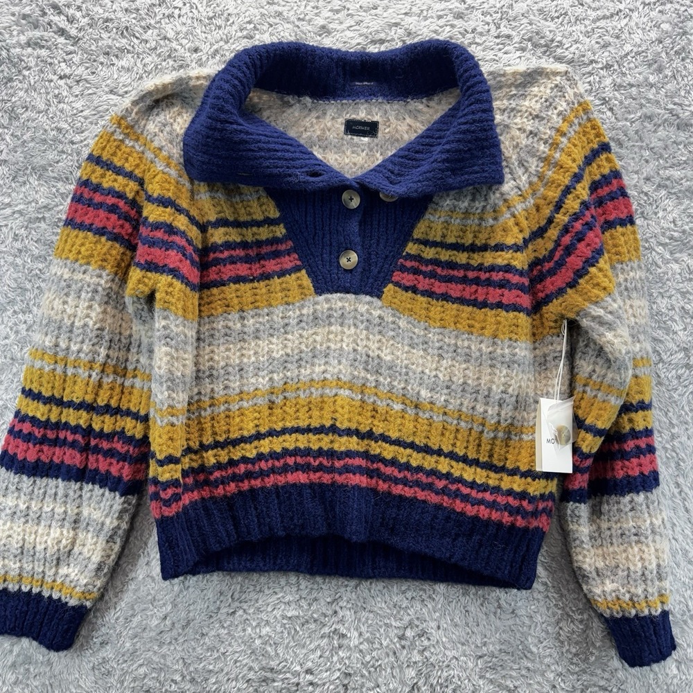Mother Sweater Womens Large Multicolor Collared Striped Alpaca Knit Pullover